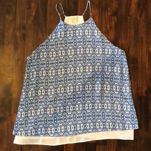 Flowy white and blue patterned tank